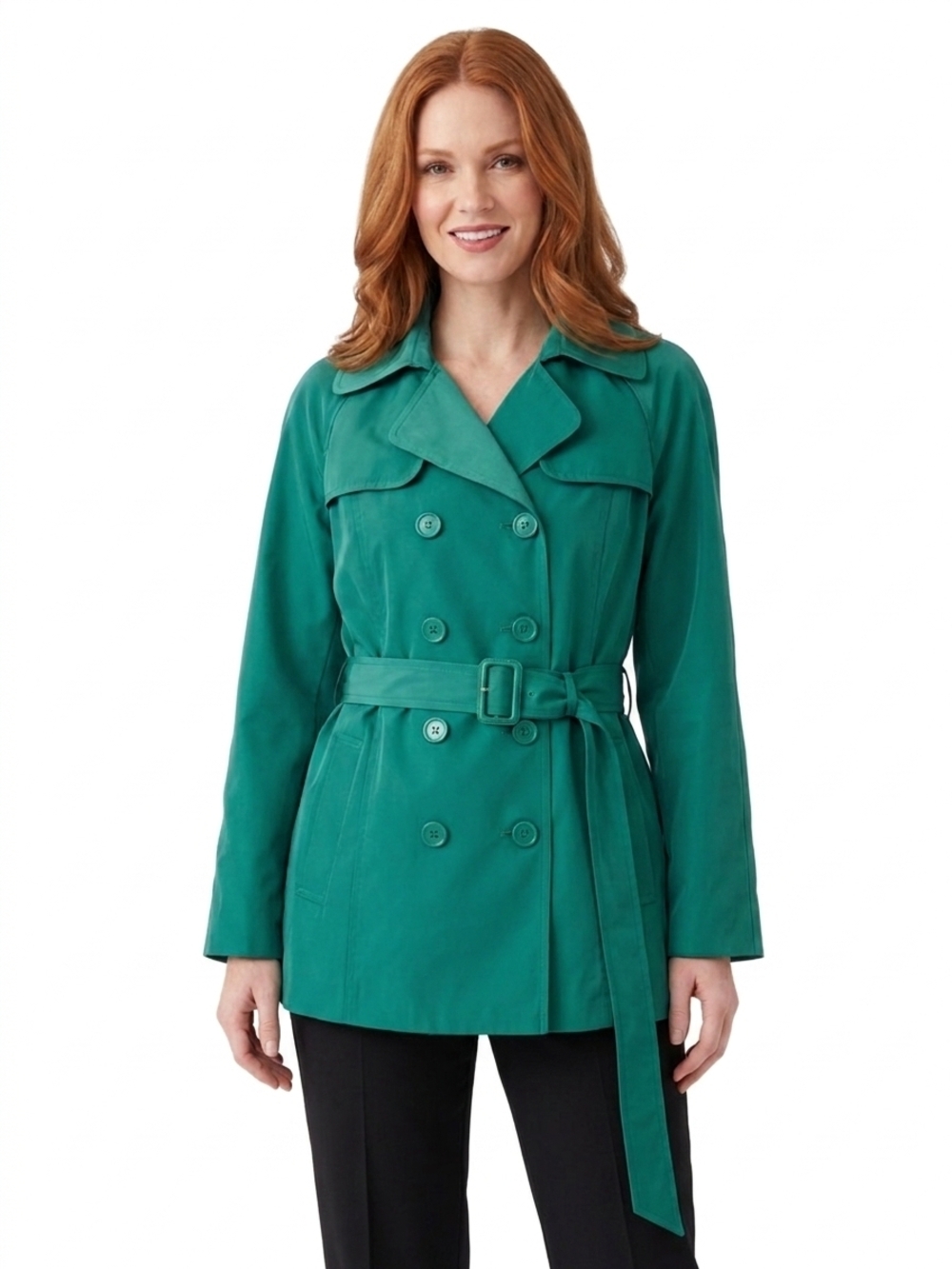 LONDON FOG Vibrant Kelly Green Double-Breasted Trench Coat (XL)
